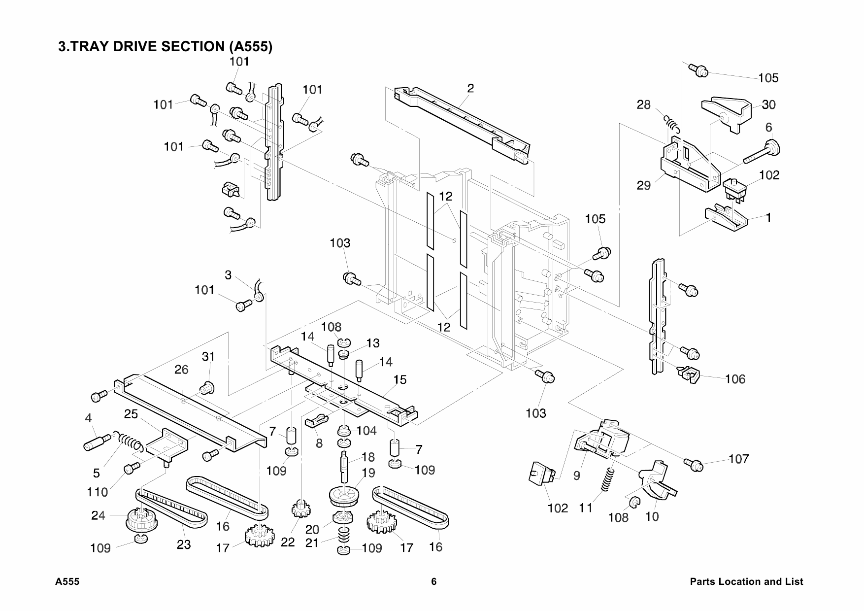 RICOH Options A555 10-BIN-SORTER-STAPLER Parts Catalog PDF download-3